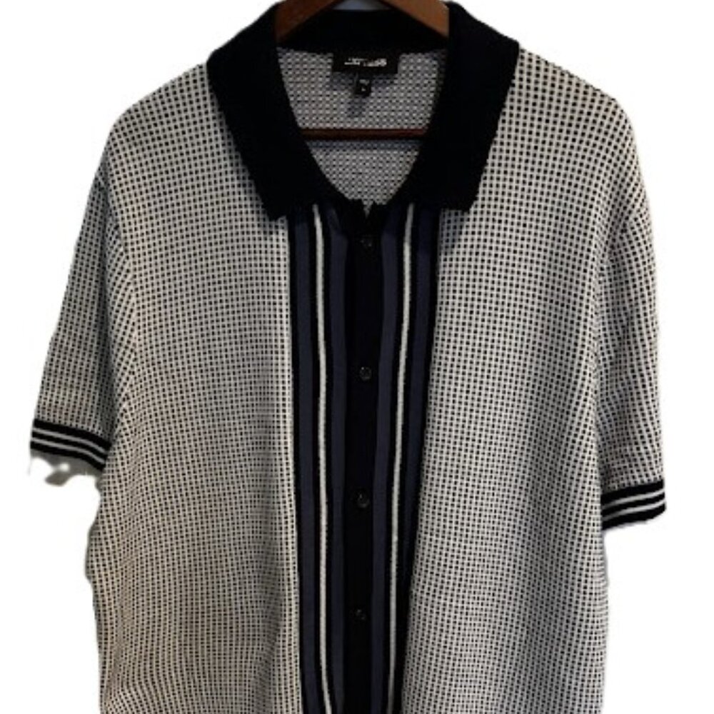 Men's Express Framed Birdseye Print Short Sleeve Cotton Sweater Polo Shirt MED